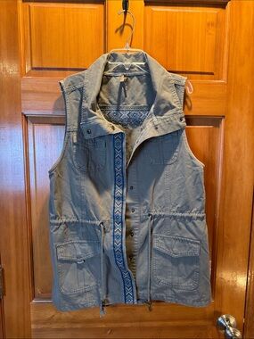 Stetson Olive Green Sleeveless Utility Vest with Embroidered Trim Size Medium